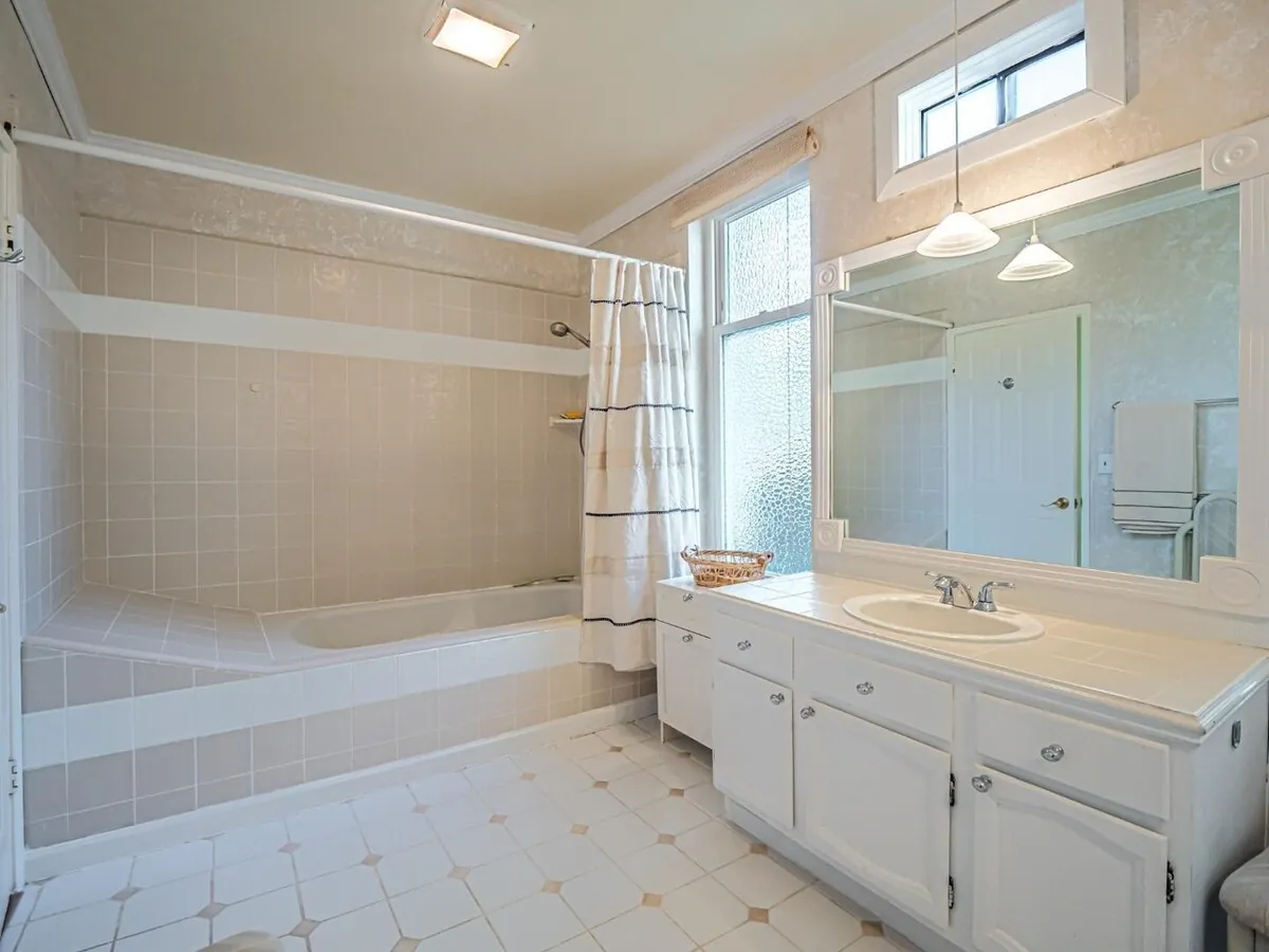 Deck lounge area with mountain panorama